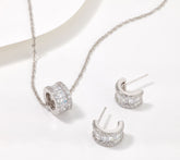 Diamonique Sterling Silver Huggie Hoops & Barrel Necklace Set, 18"